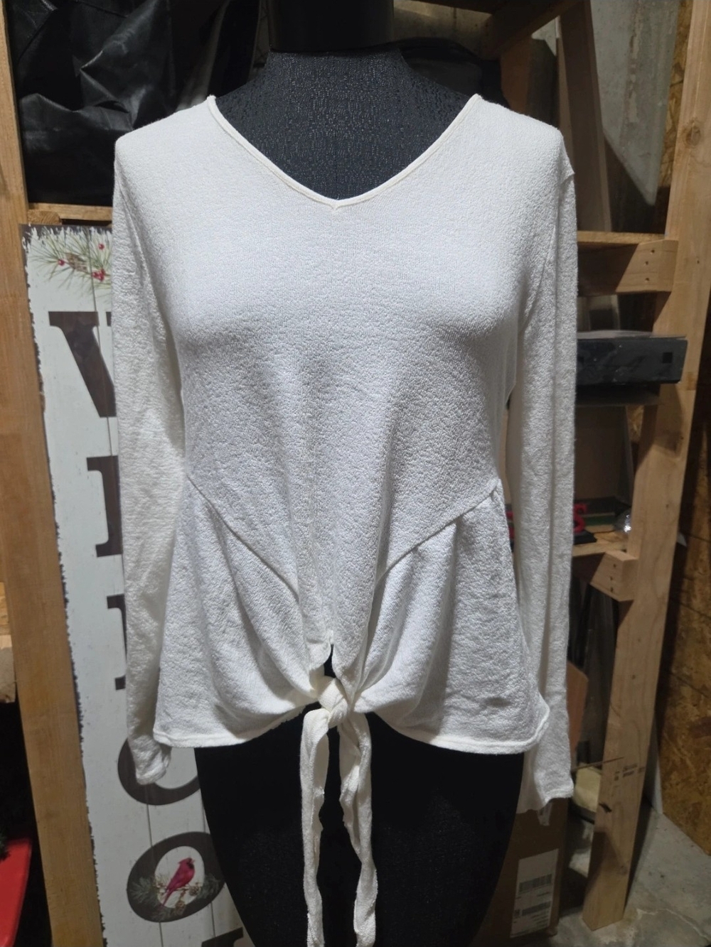 - Alya White V-Neck Long Sleeve Tie-Front Top